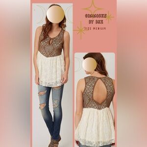 Brown and Cream Lace Sleeveless Top